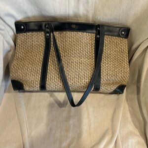 Vintage Blue leather and straw John Romaine-like purse.